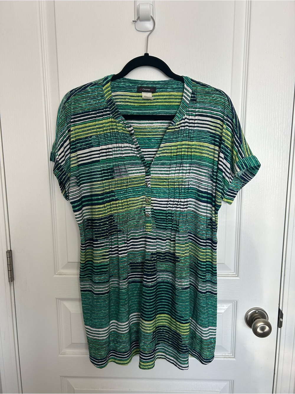 Cocomo Green Multi-Striped Short Sleeve V-Neck Tunic